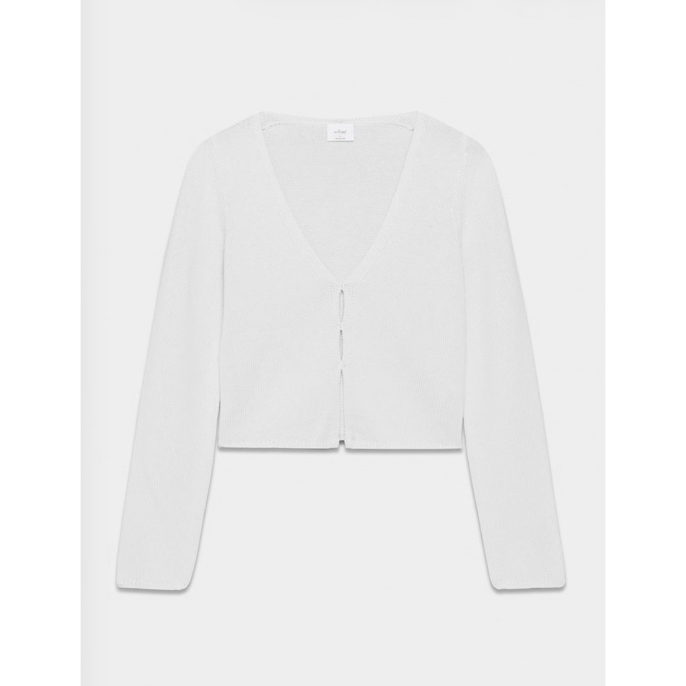 Wilfred Basque Cardigan Medium Light Gray Merino Wool Cotton V-Neck Long Sleeve